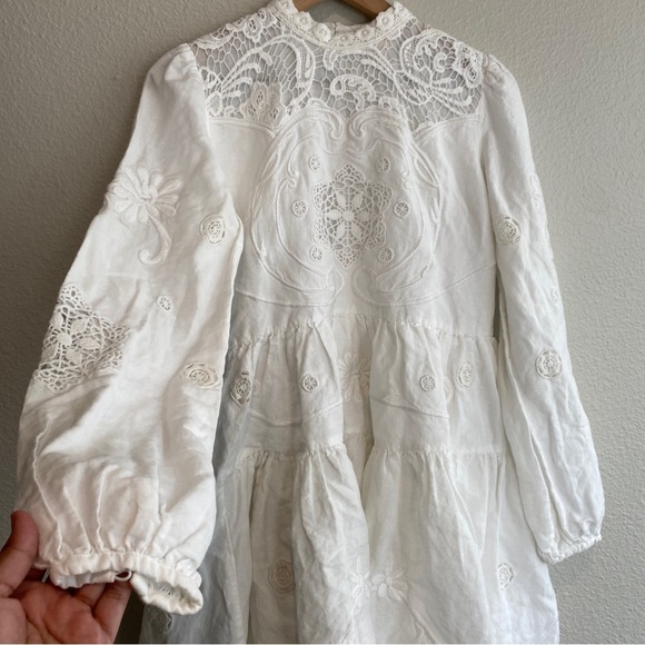 Anthropologie By TiMo Embroidered Linen Puff Shoulders Sleeves Mini Dress - Picture 4 of 10